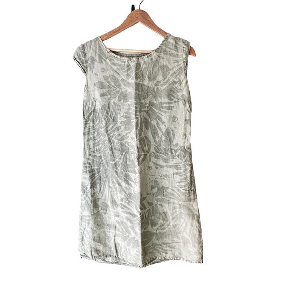 LINA TOMEI‎ Linen Dress Made in Italy Green Tropical Leaf Pattern L - Picture 1 of 9